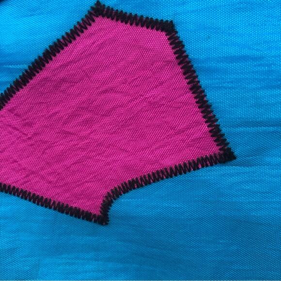 Y2K 90s 80s Vintage Bright Turquoise Black Pink Nylon Messenger Style Book Bag - Picture 13 of 16